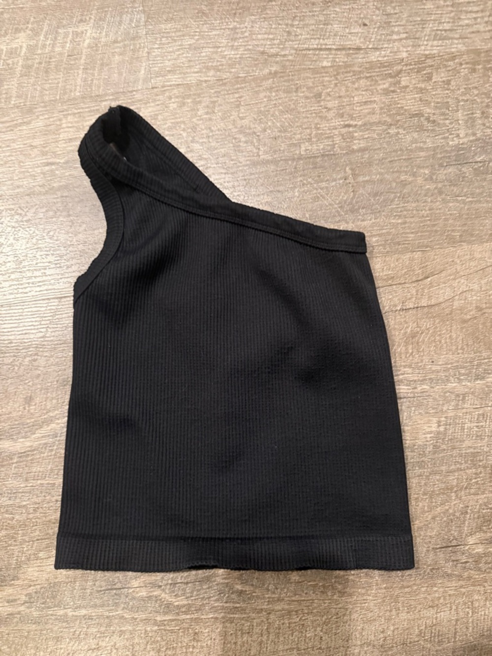 Black One-Shoulder Ribbed Tank Top. Size Small/Medium